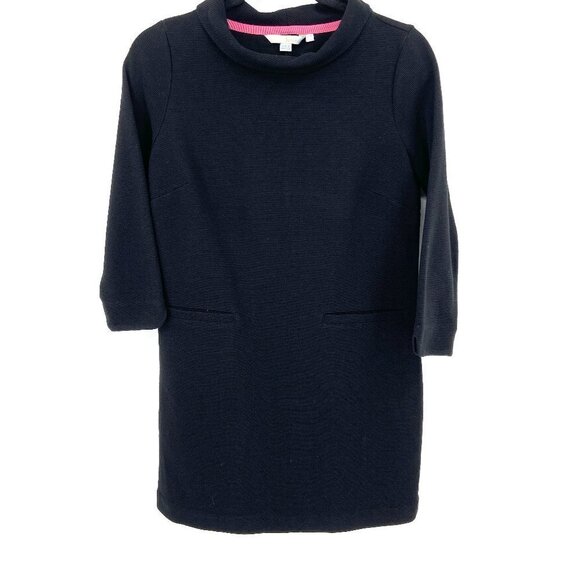 BODEN Black 3/4 Sleeve Ribbed Mock Neck Pockets Shift Dress Size 8 - Picture 1 of 4